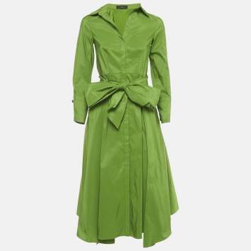 Pre Owned CH Carolina Herrera Green Taffeta Belted Midi Dress S