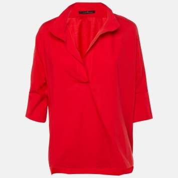 Pre Owned CH Carolina Herrera Red Cotton Oversized Blouse M