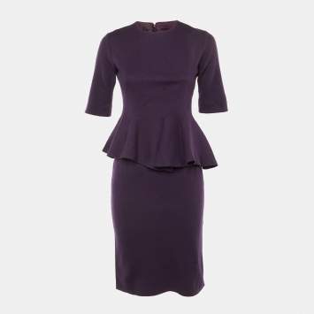 Pre Owned CH Carolina Herrera Purple Wool Peplum Midi Dress S
