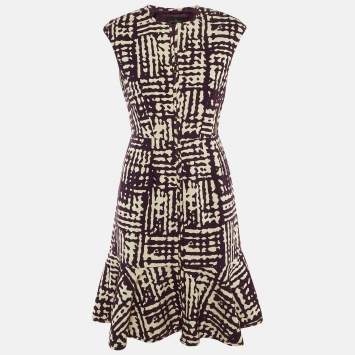 مملوكة مسبقًا فستان قصير كارولينا هيريرا بنفسجي / أبيض بنمط محاك ذو ذيل متموج مقاس صغير - سمول