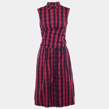 مملوكة مسبقًا فستان ميدي كارولينا هيريرا مربعات وردي قطن مربوط على الخصر مقاس وسط - ميديوم