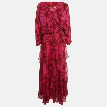 Pre Owned CH Carolina Herrera Pink Printed Silk Maxi Dress & Top Set S/XS 
