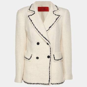 مملوكة مسبقًا CH Carolina Herrera Cream Tweed Double Breasted Blazer M