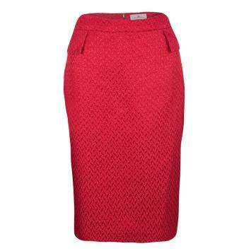 Pre Owned CH Carolina Herrera Red Textured Pencil Skirt M