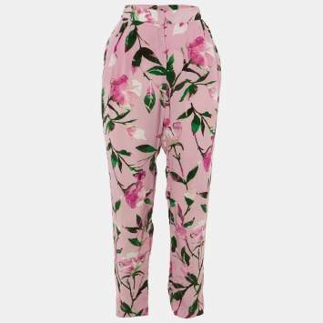 مملوكة مسبقًا CH Carolina Herrera Pink Floral Pint Silk Blend Trousers M