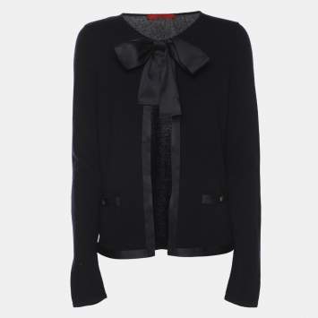 Pre Owned CH Carolina Herrera Navy Blue Wool Blend Bow Cardigan S