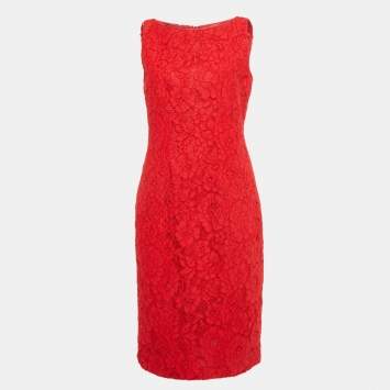 مملوكة مسبقًا CH Carolina Herrera Red Lace Sleeveless Shift Dress M