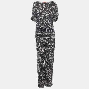 Pre Owned CH Carolina Herrera Blue/White Polka Dot Silk Top and Pant Set M