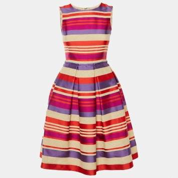 مملوكة مسبقًا CH Carolina Herrera Multicolor Striped Silk Blend Short Dress XS