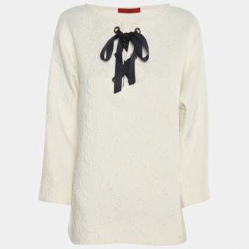 Pre Owned بلوزة سي إتش كارولينا هيريرا جاكارد بطبعة زهرية بيضاء مقاس صغير - إكس صغير