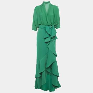 Pre Owned CH Carolina Herrera Green Crepe Top & Skirt Set S/M