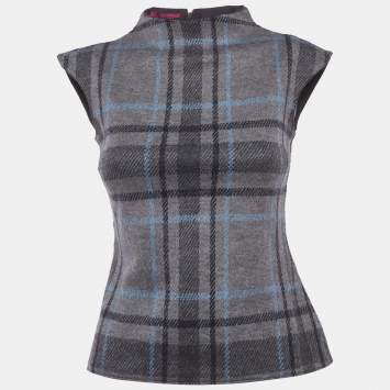 مملوكة مسبقًا Carolina Herrera Grey Checks Wool Sleeveless Top S