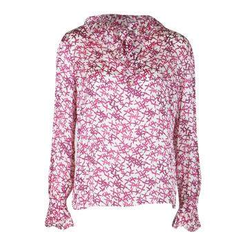 Pre Owned CH Carolina Herrera White and Pink Printed Silk Long Sleeve Blouse M