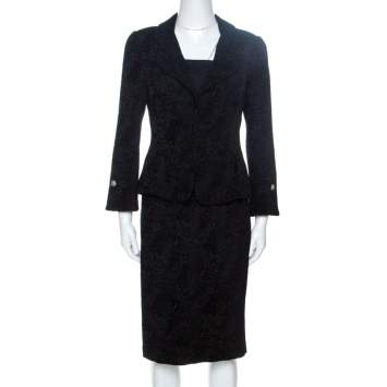 Pre Owned CH Carolina Herrera Black Embossed Jacquard Skirt Suit M