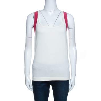 Pre Owned CH Carolina Herrera Bicolor Knit Contrast Trim Detail Sleeveless Top L