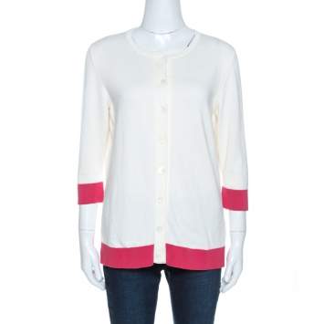 Pre Owned CH Carolina Herrera Bicolor Knit Button Front Cardigan L