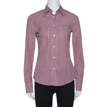 Pre Owned CH Carolina Herrera Red Checked Cotton Long Sleeve Shirt S