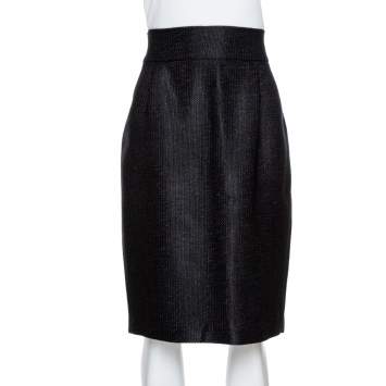 Pre Owned CH Carolina Herrera Black Lurex Cotton Blend Pencil Skirt L