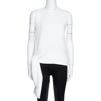 Pre Owned CH Carolina Herrera  White Crepe Tie Detail Sleeveless Top S 