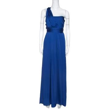 مملوكة مسبقًا CH Carolina Herrera Royal Blue Silk Gathered Maxi Dress S