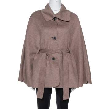Pre Owned CH Carolina Herrera Taupe Wool & Cashmere Belted Coat XS