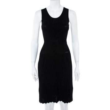 مملوكة مسبقًا CH Carolina Herrera Black Rib Knit Scoop Neck Fit & Flare Dress S