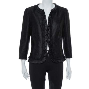 Pre Owned CH Carolina Herrera Black Lurex Cotton Blend Ruffle Detail Jacket L