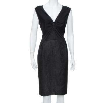 مملوكة مسبقًا CH Carolina Herrera Black Lurex Tweed Knot Detail Midi Dress XL