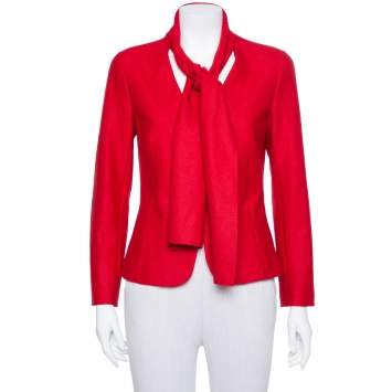 Pre Owned CH Carolina Herrera Red Wool Neck Scarf Detail Jacket M
