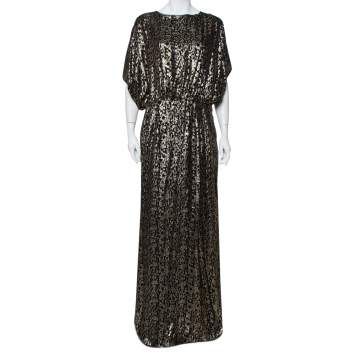 مملوكة مسبقًا CH Carolina Herrera Black Fil Coupe Oversized Top Detail Maxi Dress L