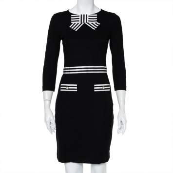 مملوكة مسبقًا CH Carolina Herrera Black Knit Striped Trim & Bow Detail Mini Dress XS