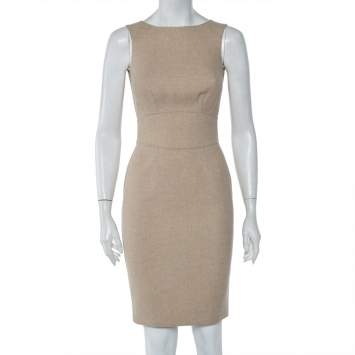 مملوكة مسبقًا CH Carolina Herrera Beige Wool Sleeveless Sheath Dress S
