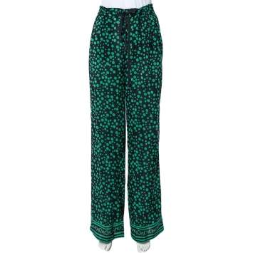 Pre Owned CH Carolina Herrera Black Polka Dot Print Silk Blend Palazzo Trousers S