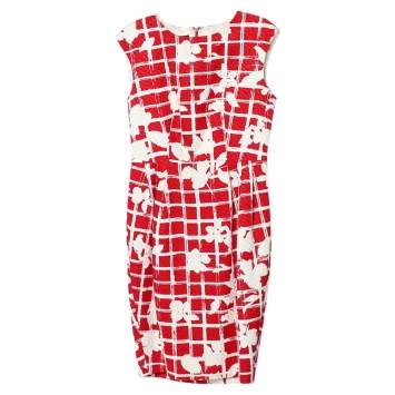 Pre Owned CH Carolina Herrera Red Floral Grid Printed Sheath Dress M