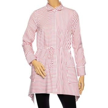 Pre Owned CH Carolina Herrera Red Striped Cotton Asymmetrical Long Sleeve Shirt M