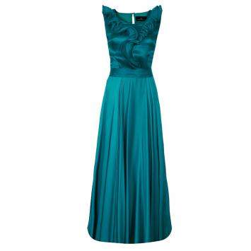 Pre Owned CH Carolina Herrera Green Ruffle Silk Gown M