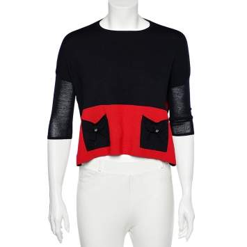 Pre Owned CH Carolina Herrera Color Block Wool Knit Side Slit Detail Sweater Top M
