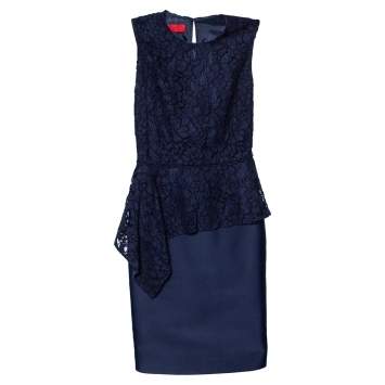 Pre Owned CH Carolina Herrera Navy Blue Lace Sleeveless Peplum Dress XS