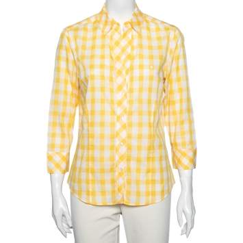 Pre Owned CH Carolina Herrera Yellow Checked Cotton Long Sleeve Shirt L