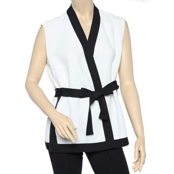 Pre Owned CH Carolina Herrera White Contrast Trim belted Sleeveless Shrug M