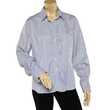 Pre Owned CH Carolina Herrera Blue Striped Cotton Button Front Shirt XL