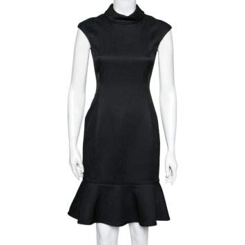 Pre Owned CH Carolina Herrera Black Textured Knit Flared Hem Dress S