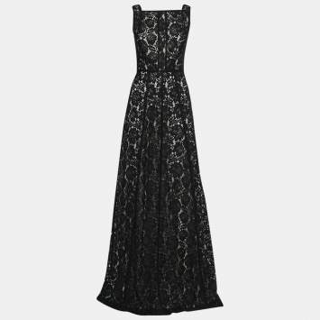 مملوكة مسبقًا CH Carolina Herrera Black Lace Sleeveless Gown S