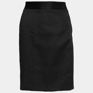 Pre Owned CH Carolina Herrera Black Textured Synthetic Mini Skirt M