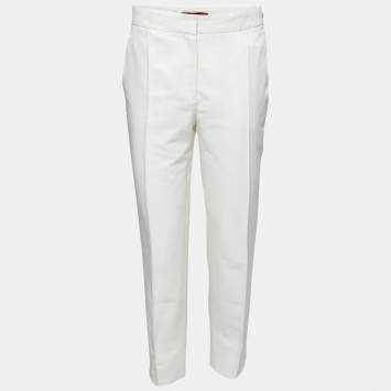 Pre Owned CH Carolina Herrera Off White Textured Cotton Cropped Pants M