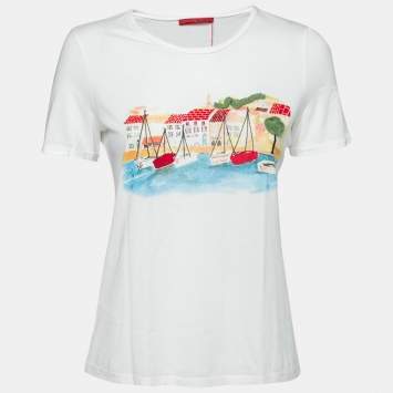 Pre Owned CH Carolina Herrera White Saint Tropez Jersey Short Sleeve T-Shirt S