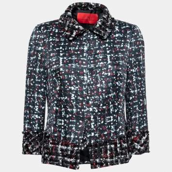 Pre Owned CH Carolina Herrera Black Tweed Paneled Peplum Jacket L