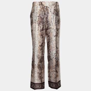 Pre Owned CH Carolina Herrera Brown Printed Satin Wide Leg Pants M