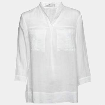 Pre Owned CH Carolina Herrera White Ramie Pocketed Tunic M