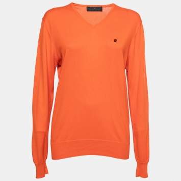 Pre Owned CH Carolina Herrera Orange Cotton Knit Long-Sleeve Sweater S